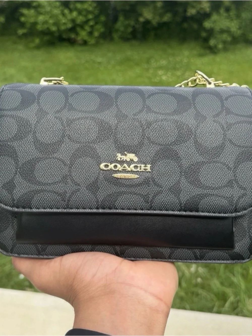 Coach Black Signature Crossbody with Gold Tone Logo